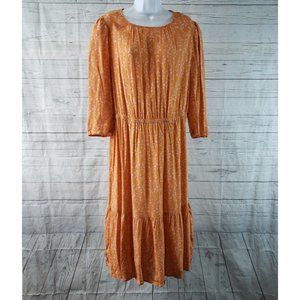 A New Day Womens Tiered Midi Dress Sz XL Orange Pink Floral Rayon